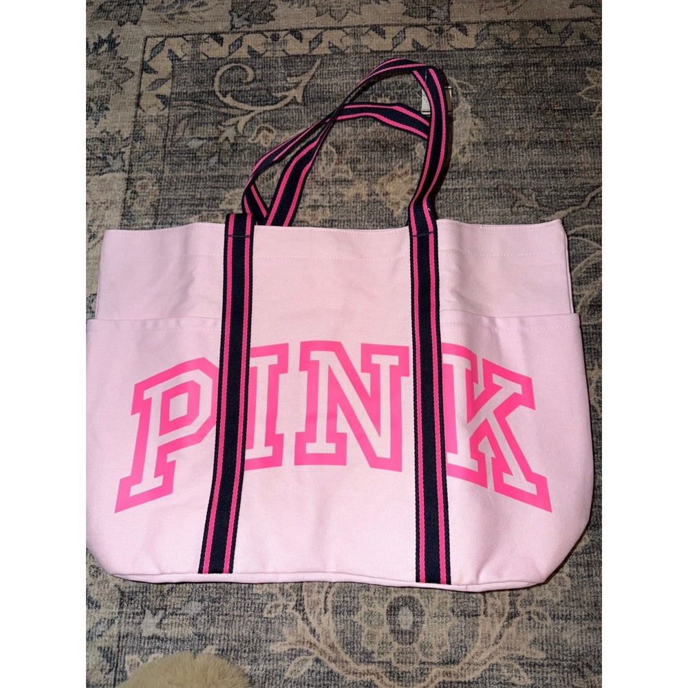 PINK Logo Canvas Tote Bag Beach Bag NWT